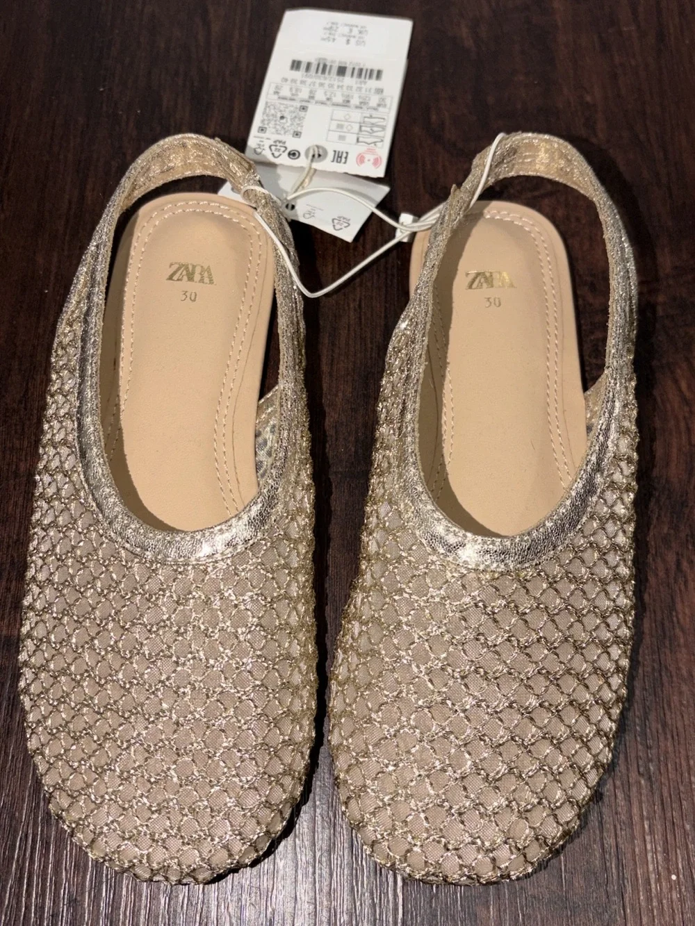 Zara Metallic Gold Woven Slingback Flats